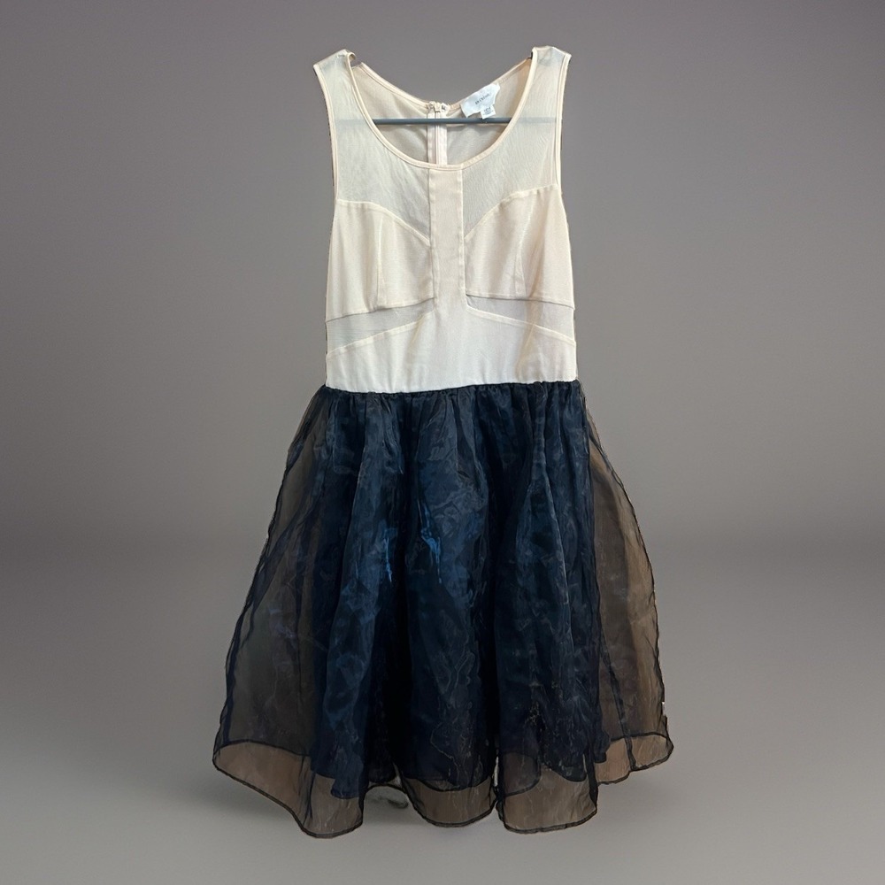 EN CREME Sheer Ivory Black Sleeveless Mini Dress Medium Lined Tulle Skirt - Picture 1 of 12